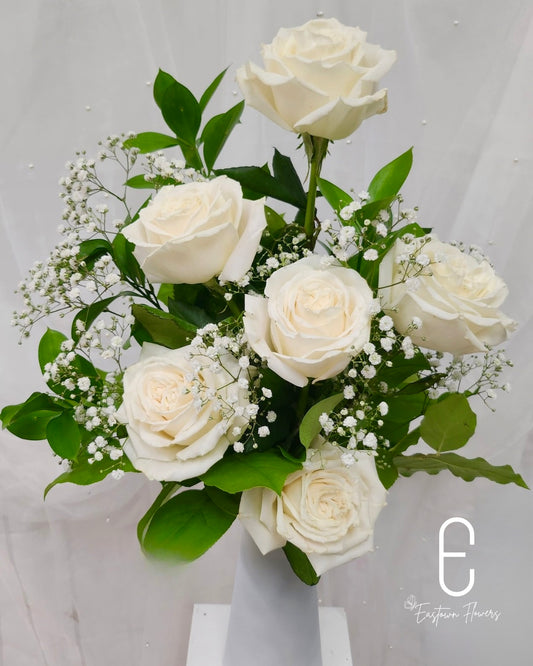 White 6Roses Vase