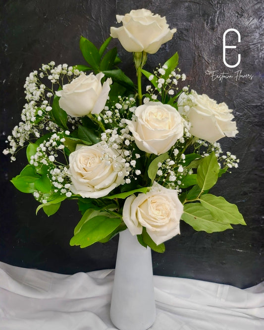 White 6Roses Vase