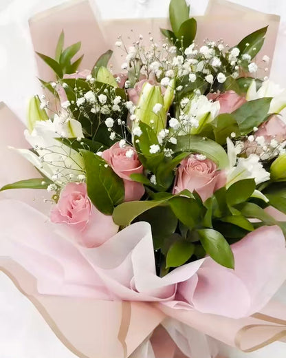 White Lily and Pink Rose