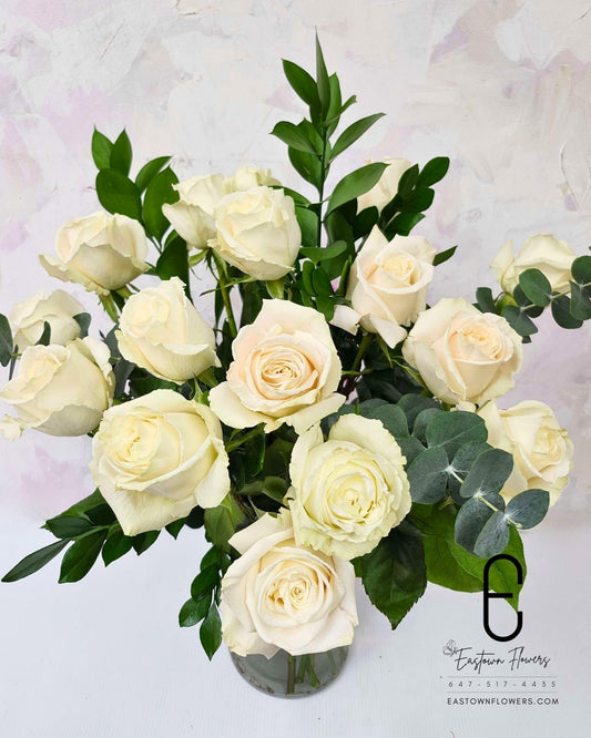 White Roses Vase